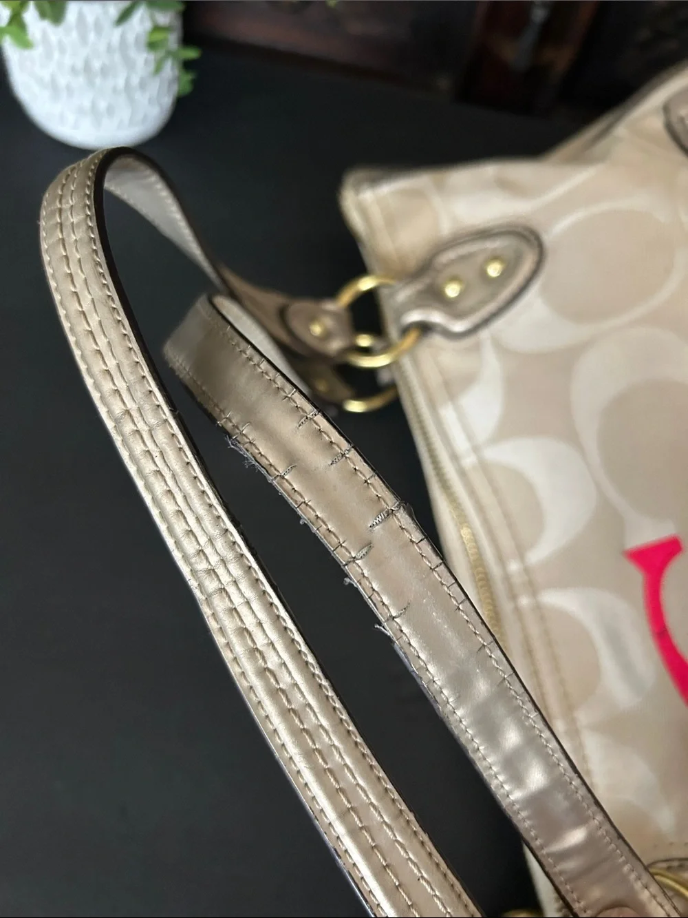 Coach Beige Signature Shoulder Tote with Multicolor 'C' Accents